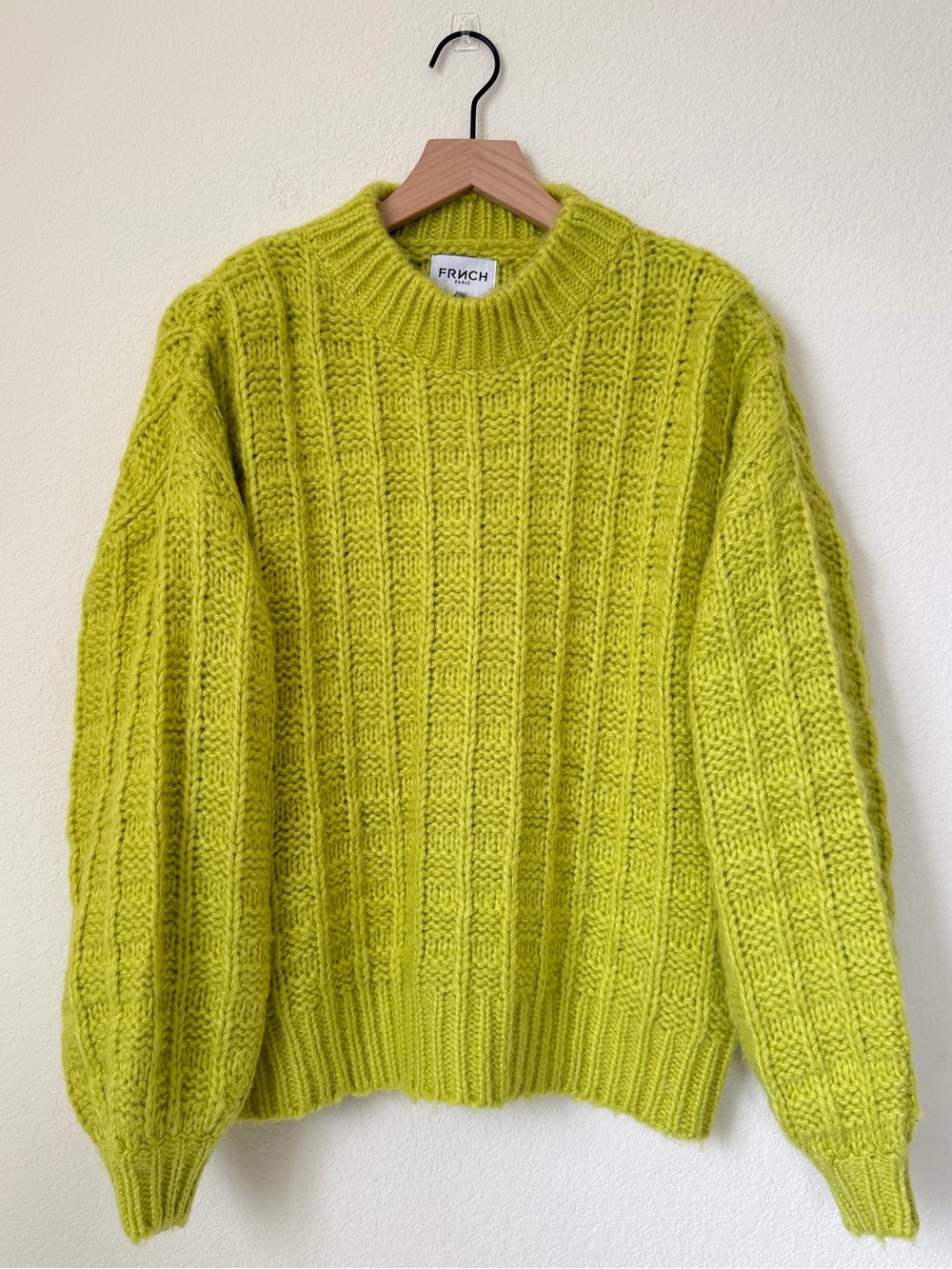 FRNCH Lime Green Cable Knit Sweater